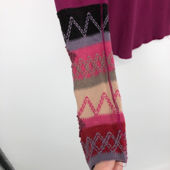 Free People Thermal Top Size M Purple Fitted Notch Neck Crochet Long Sleeve - Picture 7 of 16
